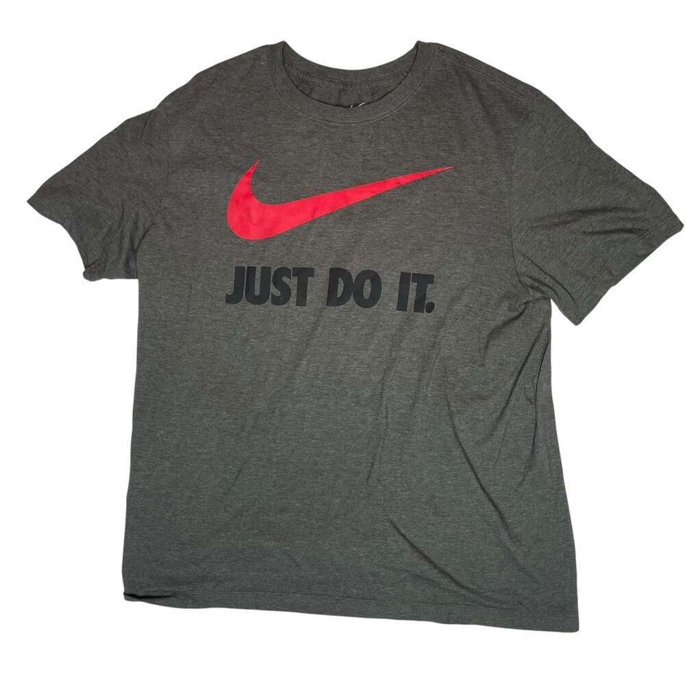 Nike Just Do It T-Shirt Mens Large Gray Red Swoosh Graphic Tee